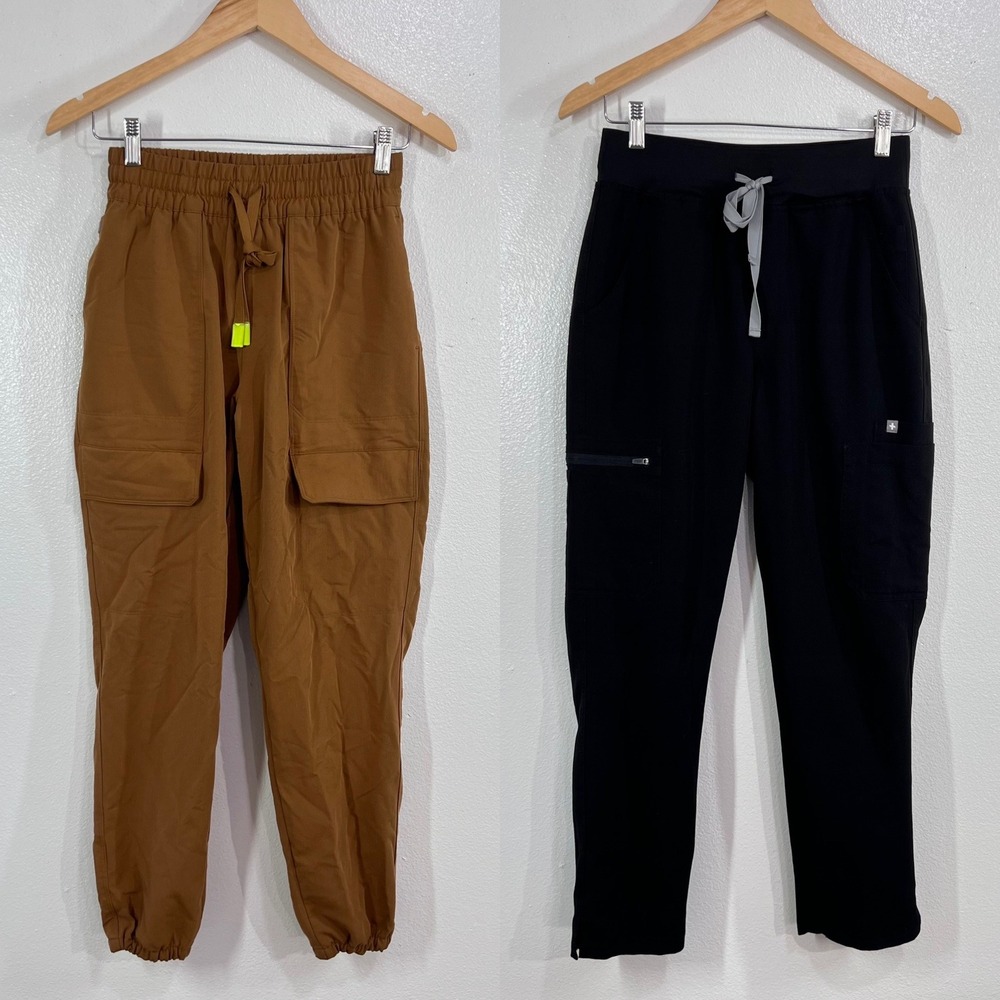 Lot of 2 FIGS Technical Collection Scrub Jogger Pants Women Black Brown SP Small
